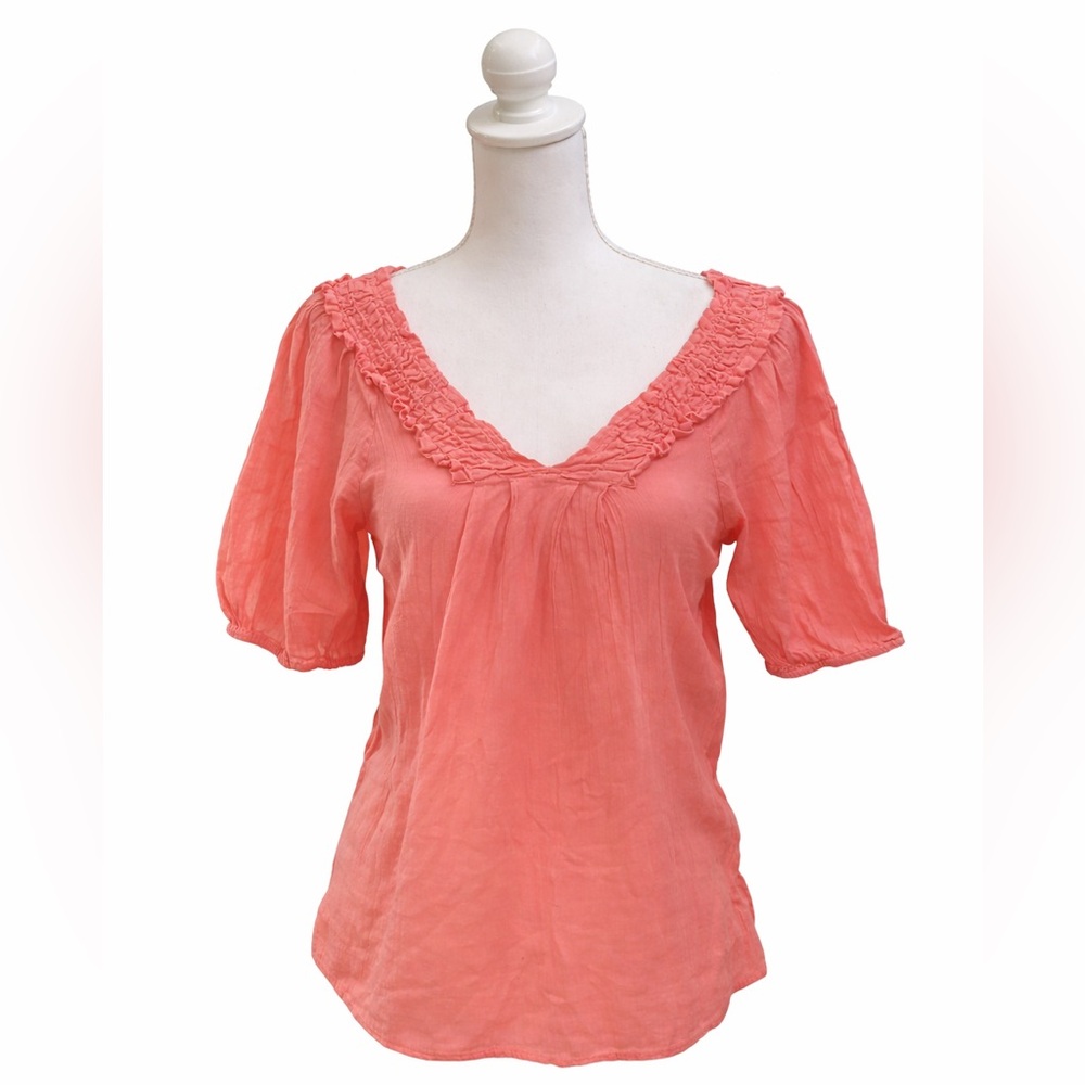 Nine West Pink Gauzy Top Small S Boho Peasant Blouse Lightweight Cotton - Picture 1 of 4